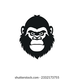 Gorilla face logo of monkey mascot clipart vector. Ape head silhouette icon, Gorillas primate symbol. Isolated on white background.