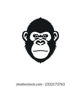 Gorilla face logo of monkey mascot clipart vector. Ape head silhouette icon, Gorillas primate symbol. Isolated on white background.