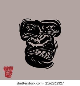 gorilla face logo, silhouette of big mamalia from jungle, vector illustration