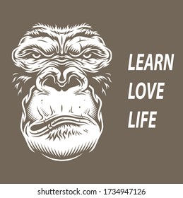 Gorilla face with love learn and life design wordart