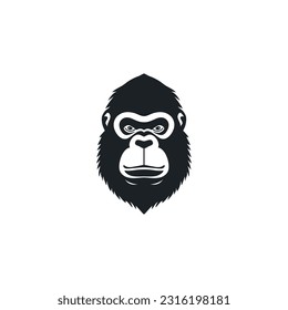 Gorilla face silhouette logo of monkey clip art vector. Ape head icon, wildlife primate symbol. Isolated on white background.