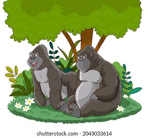 gorilla family having a happy day isolated vector illustration