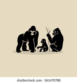 Gorilla family - vector illustration