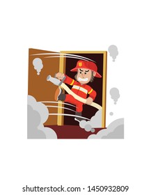 Gorilla Firefighter Smashed Door Isolated White