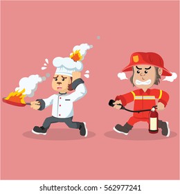 gorilla firefighter trying to extinguish burned hat monkey chef