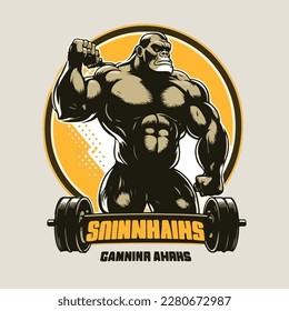 logotipo de dibujos animados de gorila fitness, logotipo de gimnasio moderno, masculino