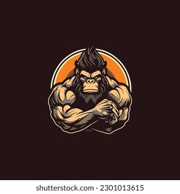 gorilla fitness cartoon logo, gym logo modern, masculine