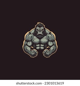 gorilla fitness cartoon logo, gym logo modern, masculine