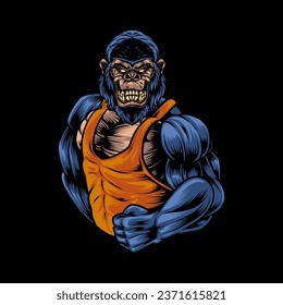 Gorilla fitness cartoon logo, gym logo modern, masculine