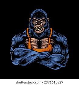 Gorilla fitness cartoon logo, gym logo modern, masculine