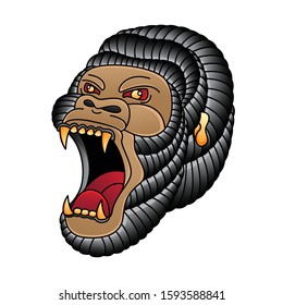 gorilla flash tattoo design, vector EPS 10