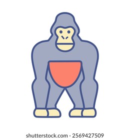 Gorilla flat color icon. Wild monkey gorillas on white background.