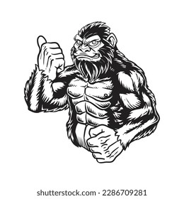 Gorilla giving thumb up .Vector Illustration. Isolated On White Background.