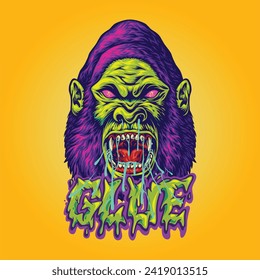 Gorilla glue nightmares scary roar vector illustrations for your work logo, merchandise t-shirt, stickers and label designs, poster, greeting cards advertising business company or brands