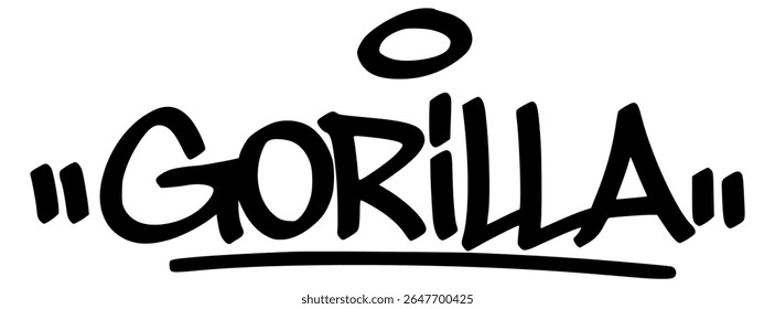 Gorilla graffiti tag in bold black lettering with fierce street energy. Handwritten urban design perfect for jungle themes, merch, and powerful visuals.