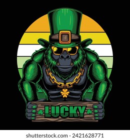 Gorilla green fur saint patrick's day vector illustration for your company or brand