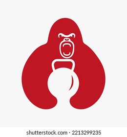 Gorilla Gym Logo Negative Space Concept Vector Template. Gorilla Holding Fitness Symbol