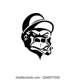 Gorilla in the hat is smoking vector illustration