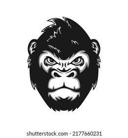 plantilla de ilustración de la cabeza de gorila en color blanco y negro