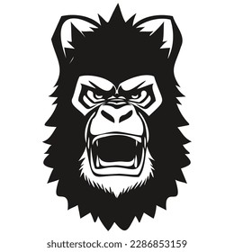 Gorilla head embleme for sport team, black and white animal mascot logotype
