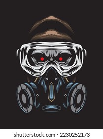 gorilla head with gas mask vector illustration, in separated layers, can be used as t-shirt print