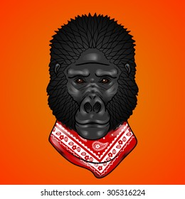 Gorilla head with gradients. isolation on a orange background