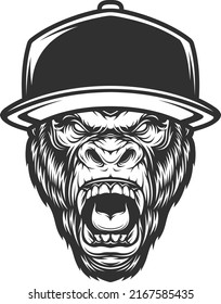 GORILLA HEAD WITH HAT VECTOR ILLUSTRATION DESIGN