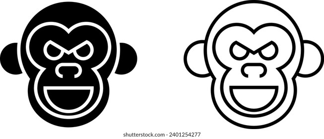 gorilla head icon in fill and line style. Vector illustration