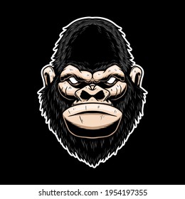 Gorilla head illustration. Design element for logo, label, sign, emblem, poster. Vector illustration
