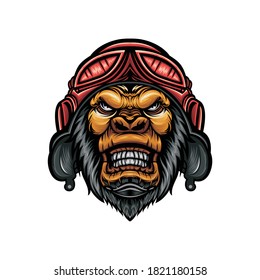 Gorilla head illustration design wearing helmet
