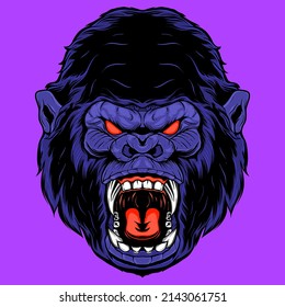 Gorilla head illustration mascot digital drawing for tshirt, book, cover.etc