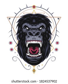 gorilla head illustration. vector animal design template.