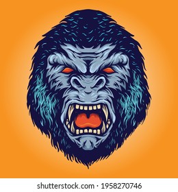 Gorilla Head Kingkong Angry illustrations for your work Logo, mascot merchandise t-shirt, stickers and Label designs, poster, greeting cards advertising business company or brands