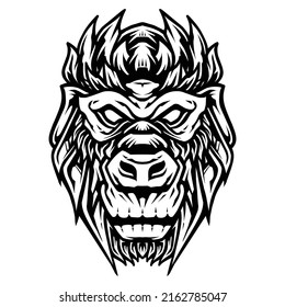 Gorilla Head line art vector illustration