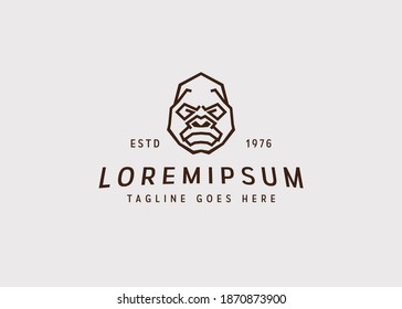 gorilla head line logo design. Vector illustration of the face of an expressionless gorilla. Vintage logo design with line art icon style.