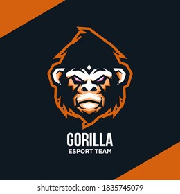 Gorilla head logo for sport or esport team. Design element for company logo, label, emblem, apparel or other merchandise. Scalable and editable Vector illustration