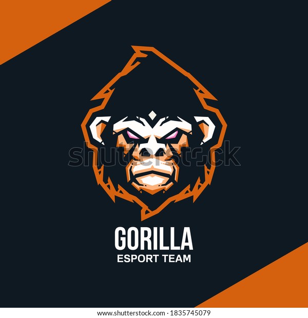 Gorilla head logo for sport\
or esport team. Design element for company logo, label, emblem,\
apparel or other merchandise. Scalable and editable Vector\
illustration