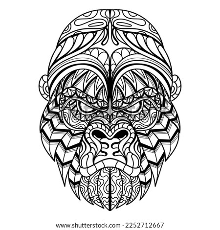 Gorilla head mandala zentangle coloring page illustration for your company or brand