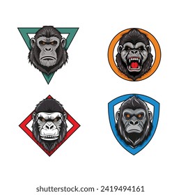 Conjunto de logotipo de la mascota de la cabeza de gorila