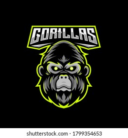 gorilla head mascot logo for sport and esport logo design