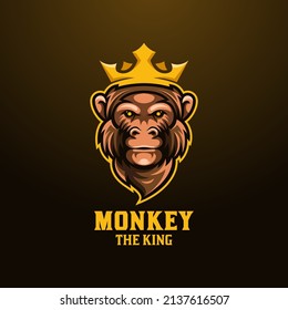 gorilla head mascot vector illustration. monkey king crown logo for gaming, e sport logo team