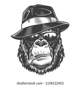 Gorilla head in monochrome style