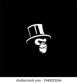 Gorilla head in monochrome style with hat. Vector illustration