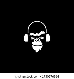 Gorilla head in monochrome style in headphones Vector illustration
