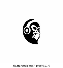 Gorilla head in monochrome style in headphones Vector illustration
