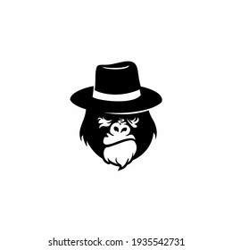 Gorilla head in monochrome style in the panama hat. Vector illustration
