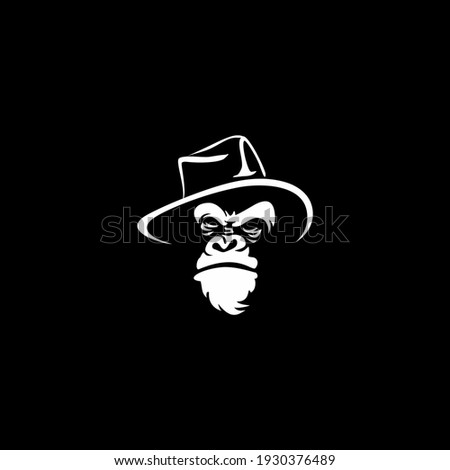 Gorilla head in monochrome style in the panama hat. Vector illustration