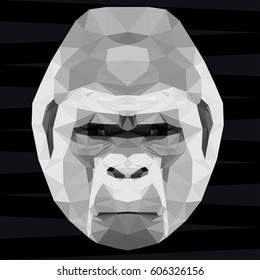 Gorilla head. Nature and animals life theme background. Abstract geometric polygonal triangle gorilla monkey pattern for design t-shirt, card, invitation, poster, banner, placard, billboard cover