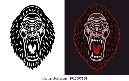 Gorilla head with open mouth vector colorful illustration isolated on dark background