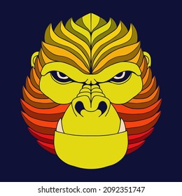 Gorilla head retro sunset color vector illustration for your company or brand